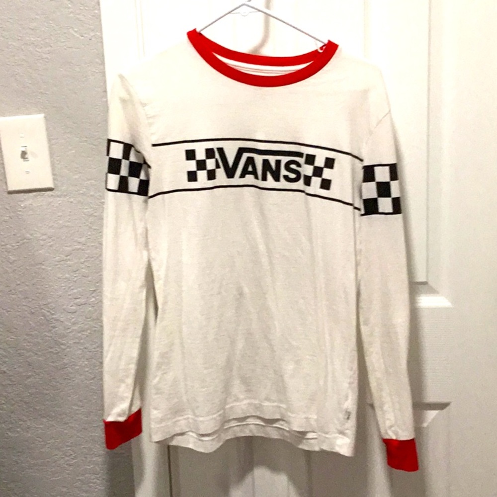 white checkered sleeve vans long sleeve